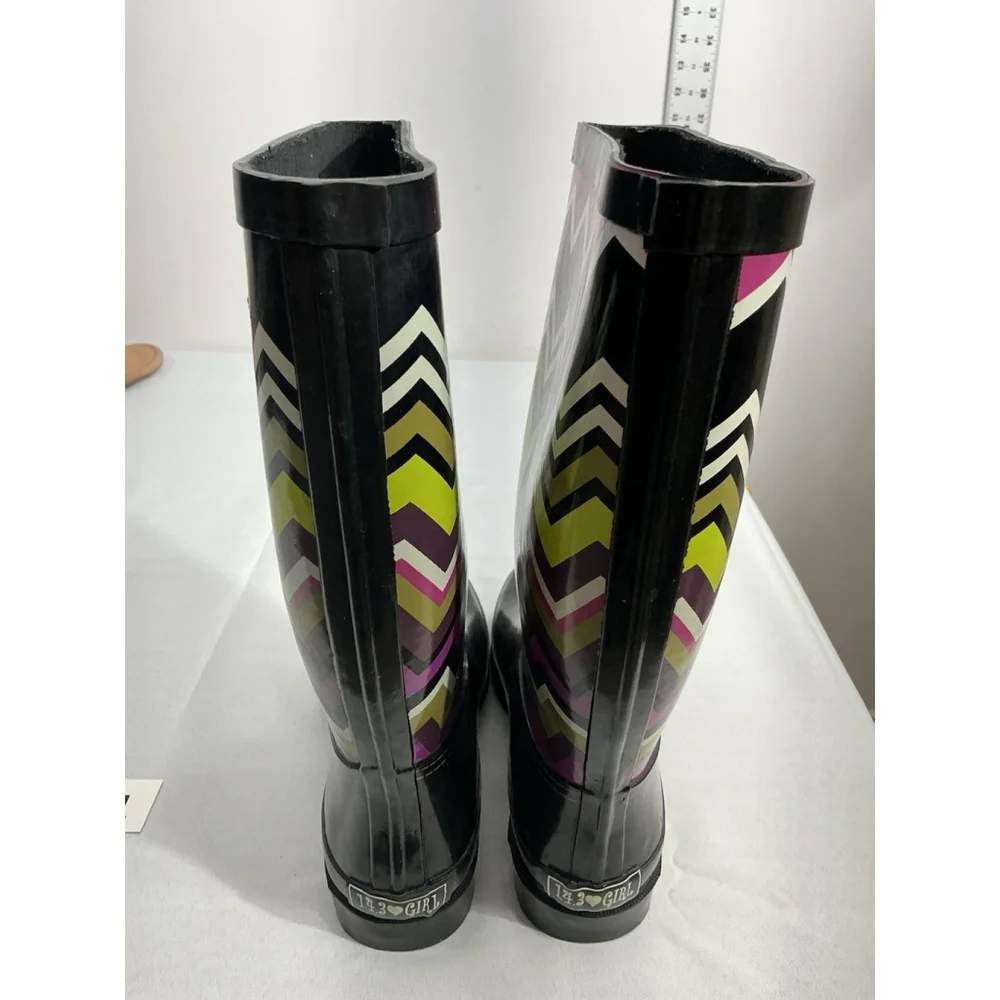 Girls 143 Girl Raindance Size 7m Black Multicolor Rain Boots Steel Shank